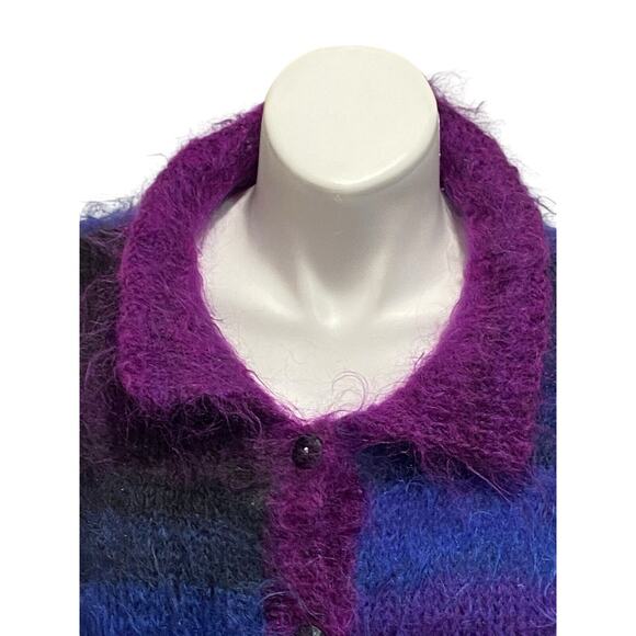 Vintage Handknit Mohair Wool Heather Designs Scotland Purple Blue Sweater Jacket - Picture 5 of 8